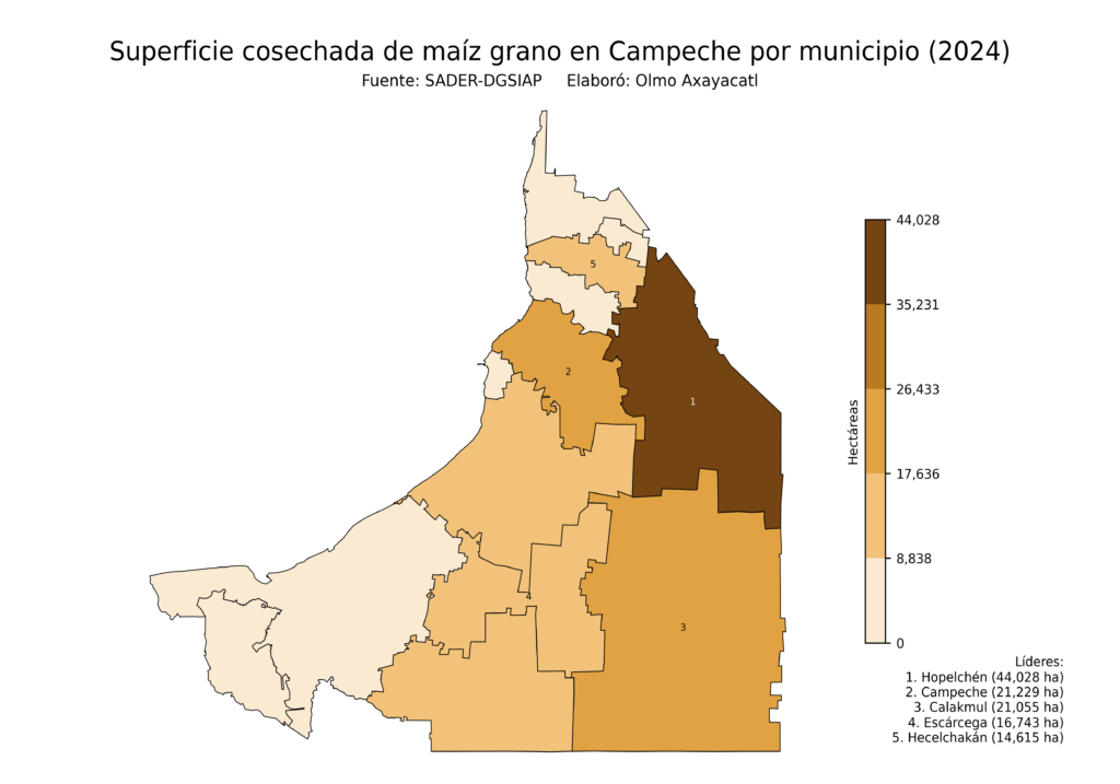 México Producción Agrícola Maíz grano Campeche (superficie cosechada)