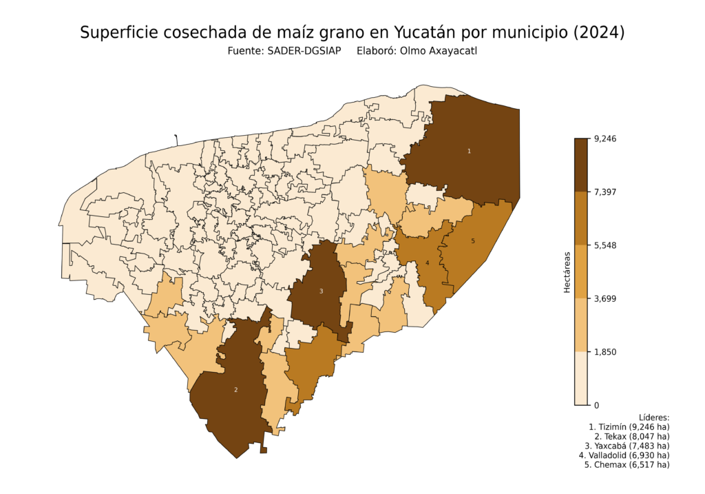 México Producción Agrícola Maíz grano Yucatán (superficie cosechada)